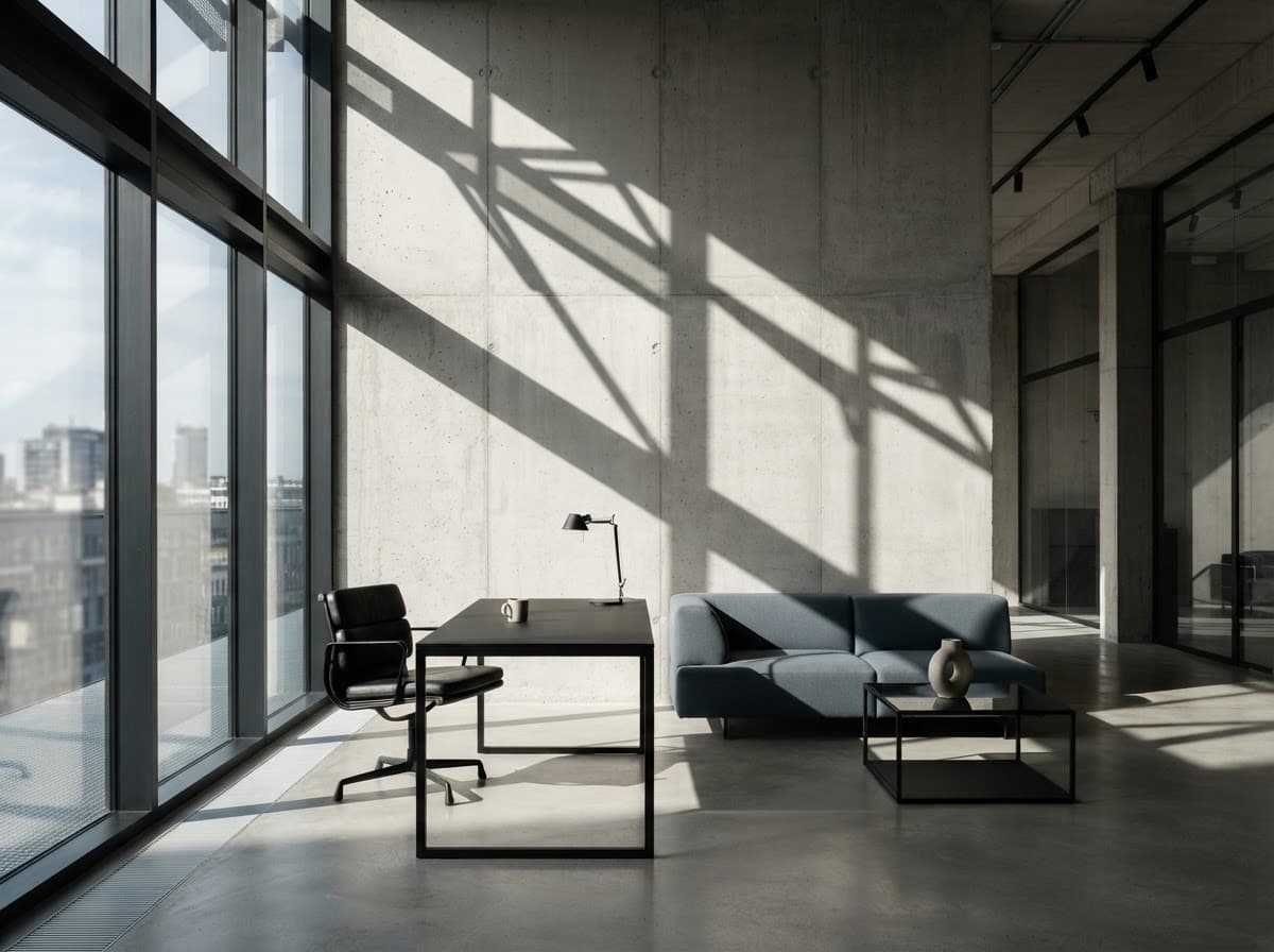 Minimalist architectural office with geometric shadows